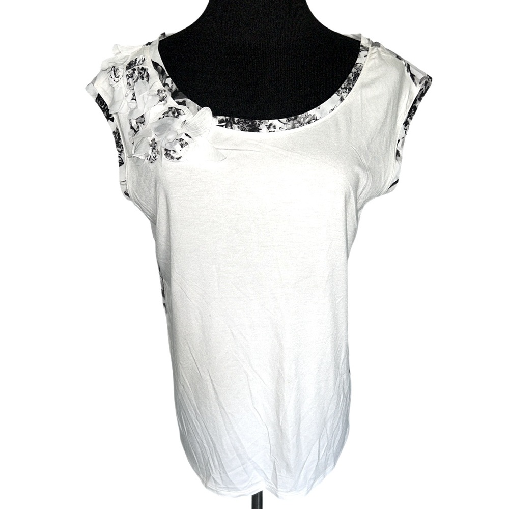 Floral Accent White Top